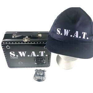 S.W.A.T. Unit 22 Retro  Black Metal Lunchbox  + Bonus  S.W.A.T. Cap & Badge